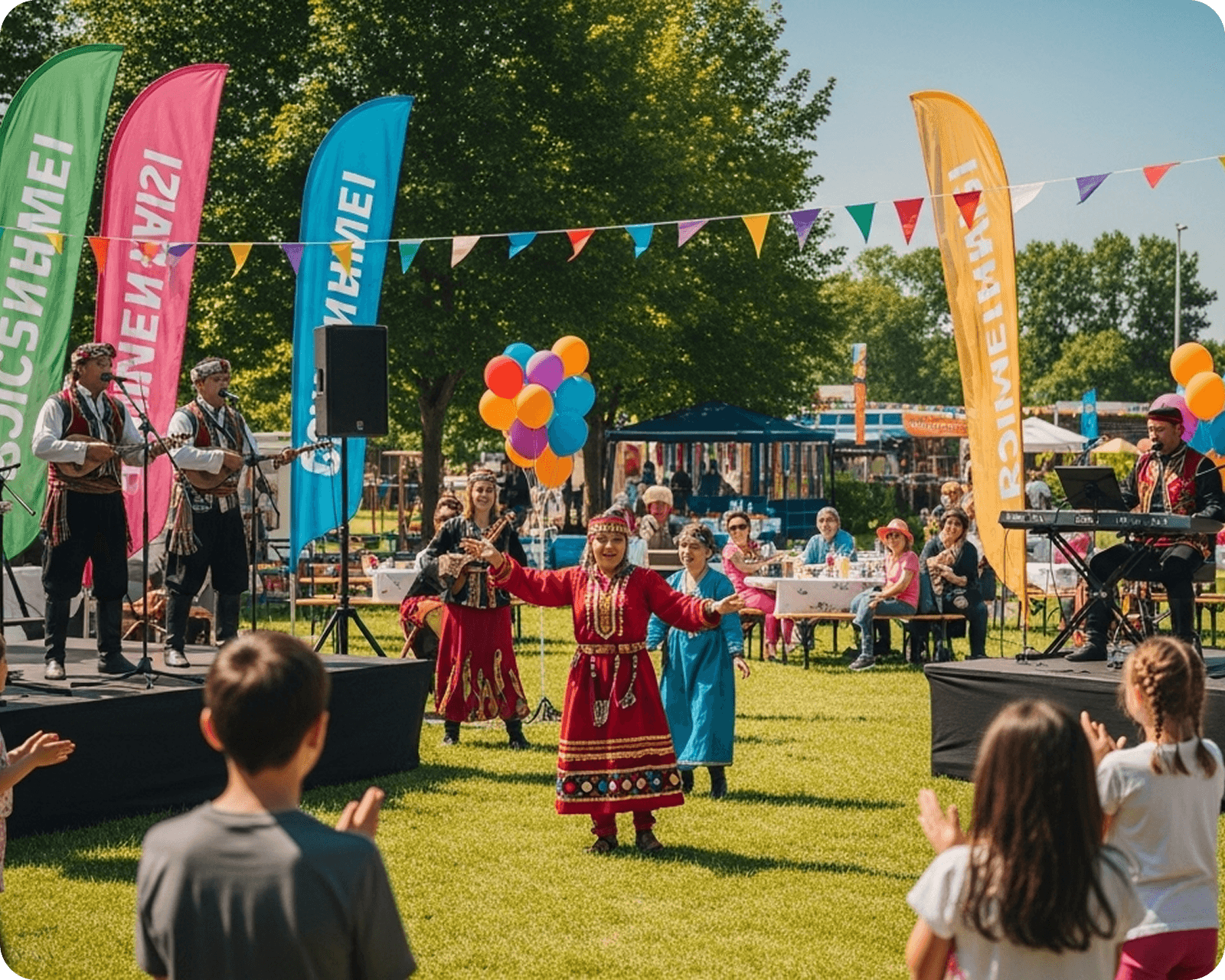 Cultural music and dance performance on a small stage