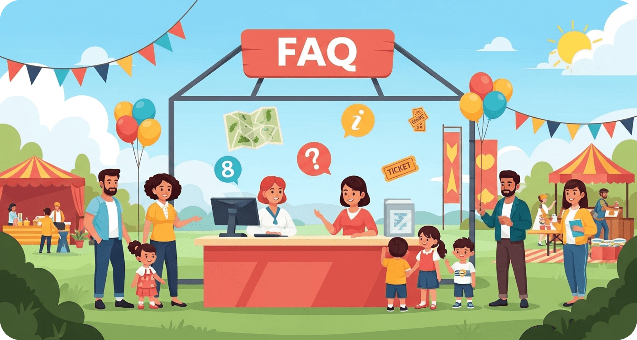 Loveville festival FAQ booth illustration