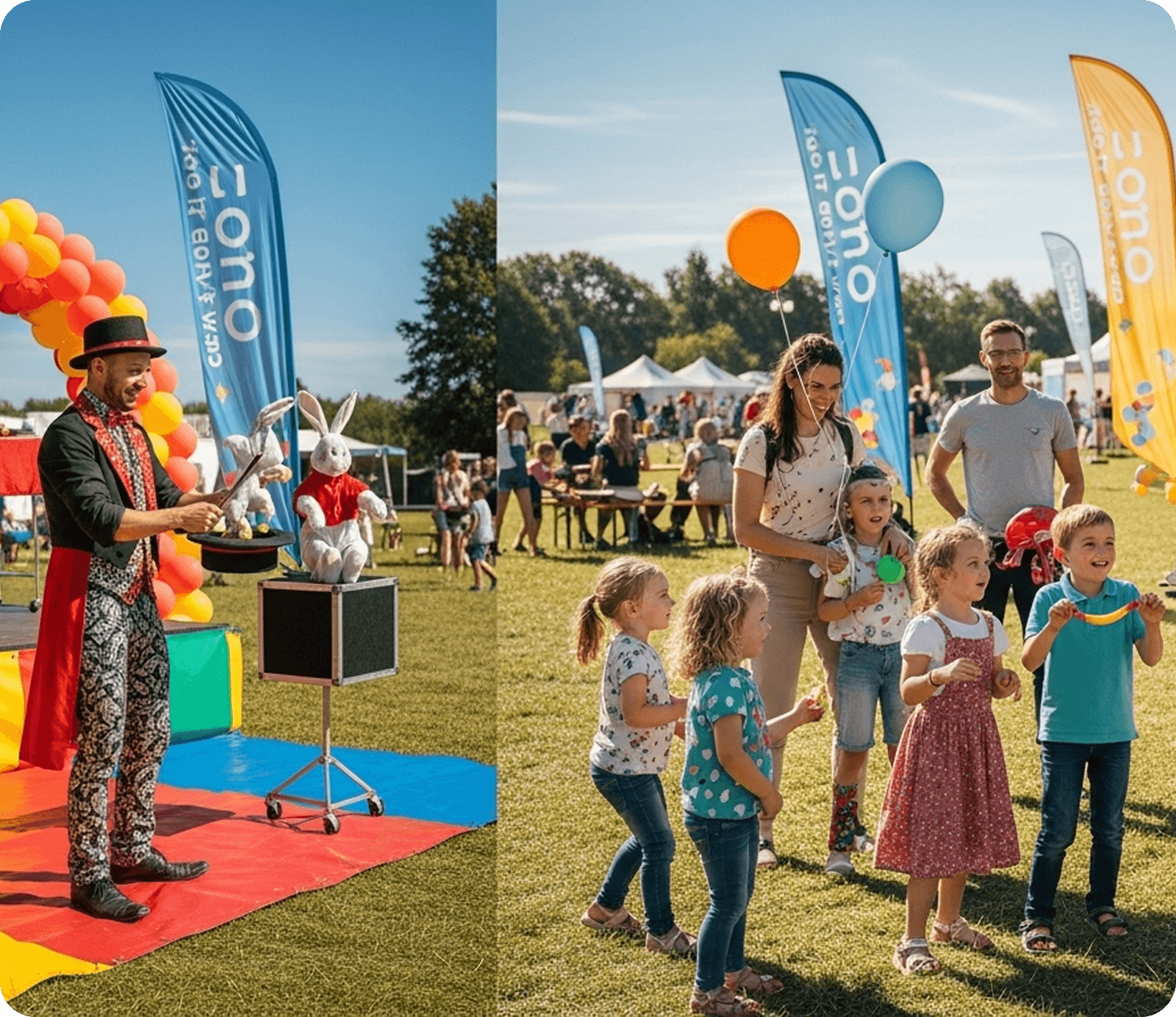 Magician entertaining families outdoors
